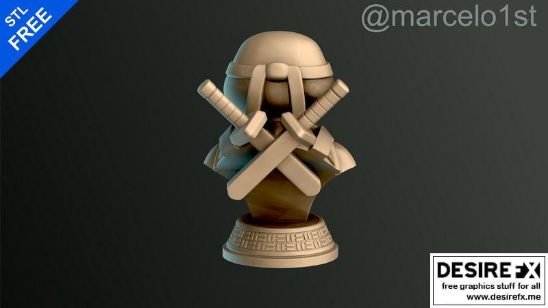 龟甲战士持剑造型3D打印模型|Turtle Warrior with Swords – Bust and a Container Base – 3D print model