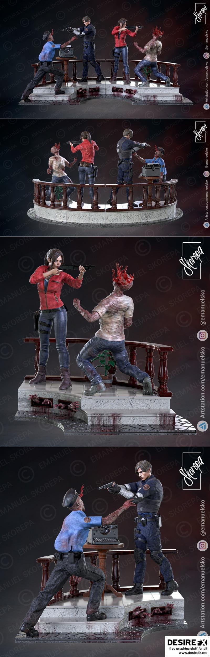 生化危机2 3D打印模型|Resident Evil 2 Diorama – 3D Print Model STL