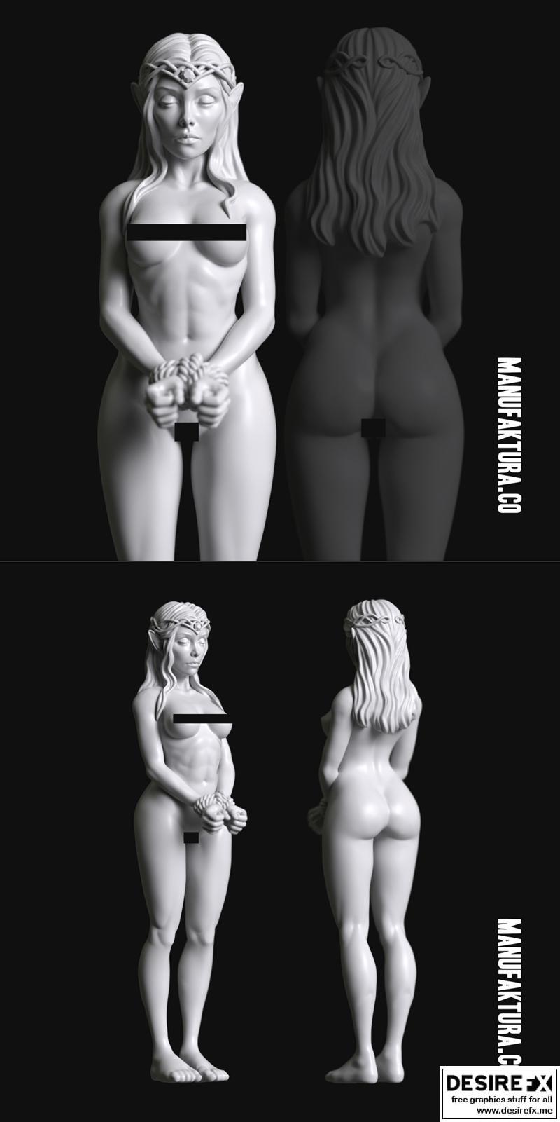 系列24 - 高阶精灵女性囚徒奴隶 3D打印模型|Sub Series 24 – Naked and Bound Female Highborn Elf Prisoner Slave – 3D Print Model STL