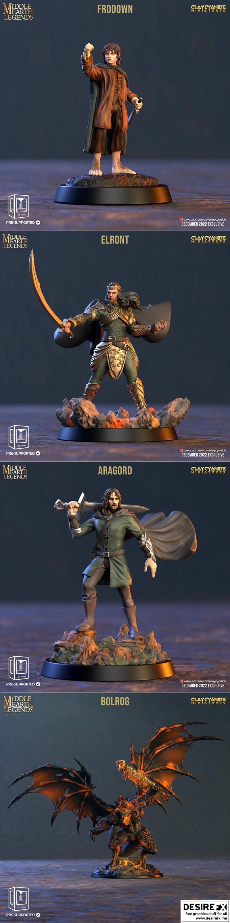 黏土氰化物迷你模型——阿拉贡与巴拉多、埃尔隆德与弗罗多 3D打印雕塑|Clay Cyanide Miniatures – Aragorn and Balrog and Elrond and Frodo – 3D Print Model STL