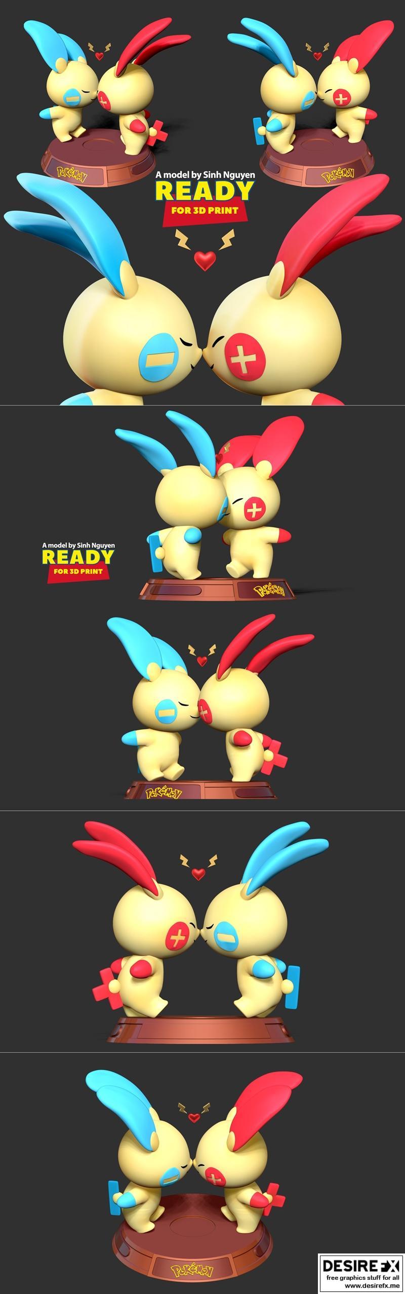 宝可梦Plusle与Minun 3D打印模型|Plusle and Minun – Pokemon Fanart – 3D Print Model STL