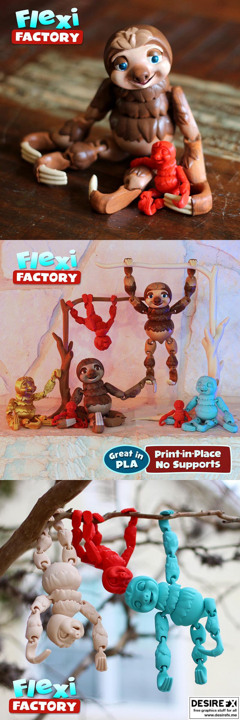 柔性工厂可爱自贴印花懒懒兽 3D打印模型 STL|Flexi Factory Cute Flexi Print-in-Place Sloth – 3D Print Model STL
