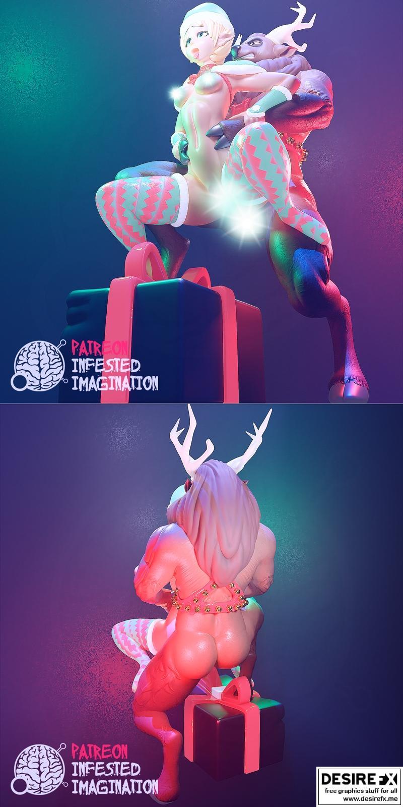 圣诞女孩与驯鹿——3D打印模型|Christmas Girl and Reindeer – 3D Print Model STL