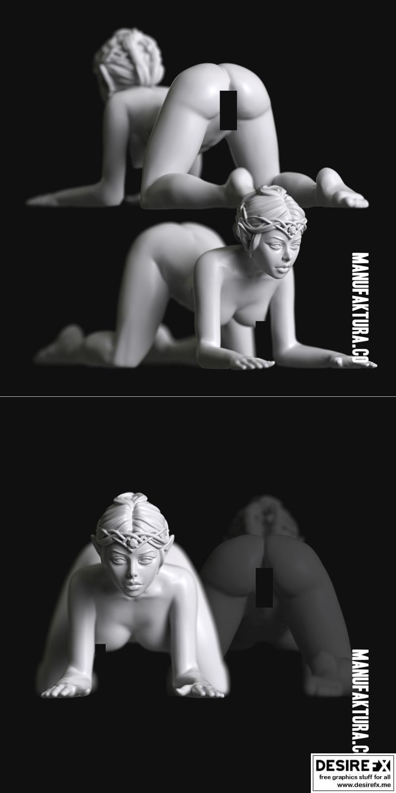 系列77 - 高阶精灵女囚奴隶 3D打印模型|Sub Series 77 – Naked Female Highborn Elf Prisoner Slave – 3D Print Model STL