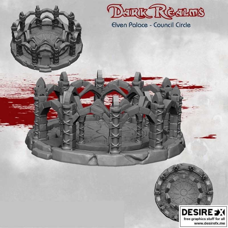 暗影 realm 淡漠精灵场景——议会环形区 3D打印模型|Dark Realms Elven Scenery – Council Circle – 3D Print Model STL