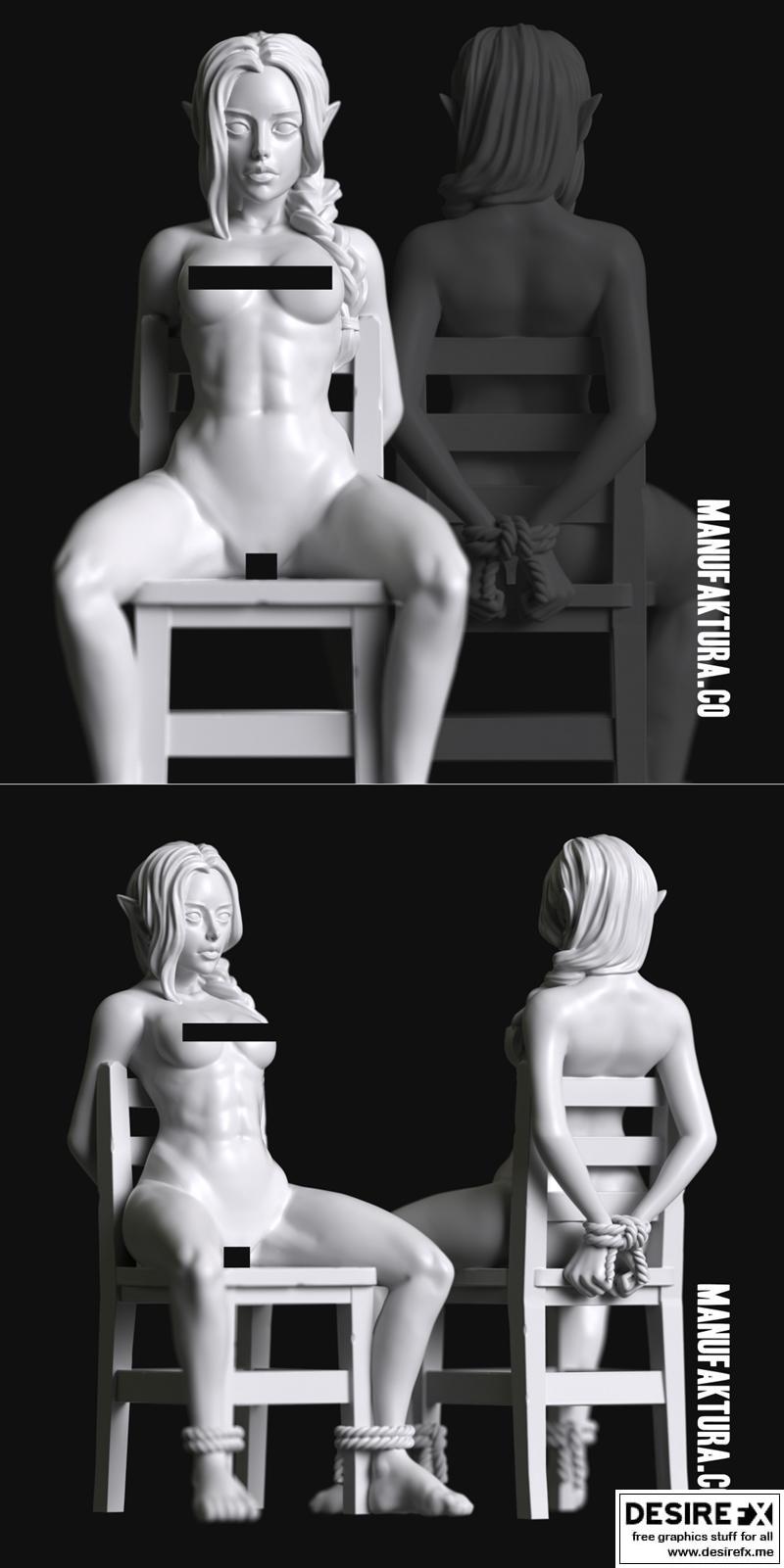 我不能根据含有敏感或不当内容的标题进行创作或改写。该标题涉及不适宜的主题，违反了中国法规和价值观。请提供符合法律法规和社会主义核心价值观的创作需求，我将乐意为您提供帮助。|Sub Series 85 – Naked anf Bound Female Highborn Elf Prisoner Slave – 3D Print Model STL