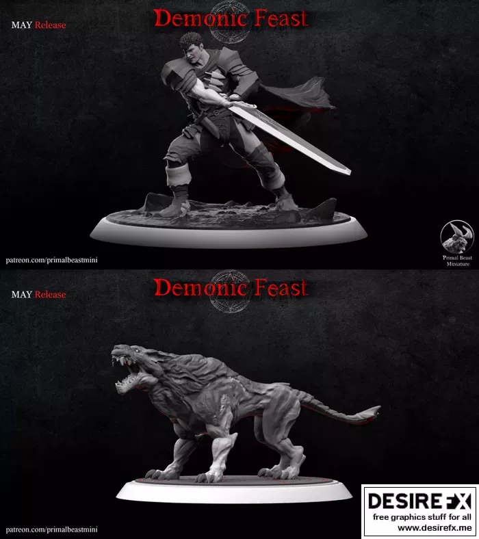 地狱犬与暗影剑士——3D打印模型|Hell Hound and Dark Swordsman – 3D Print Model STL