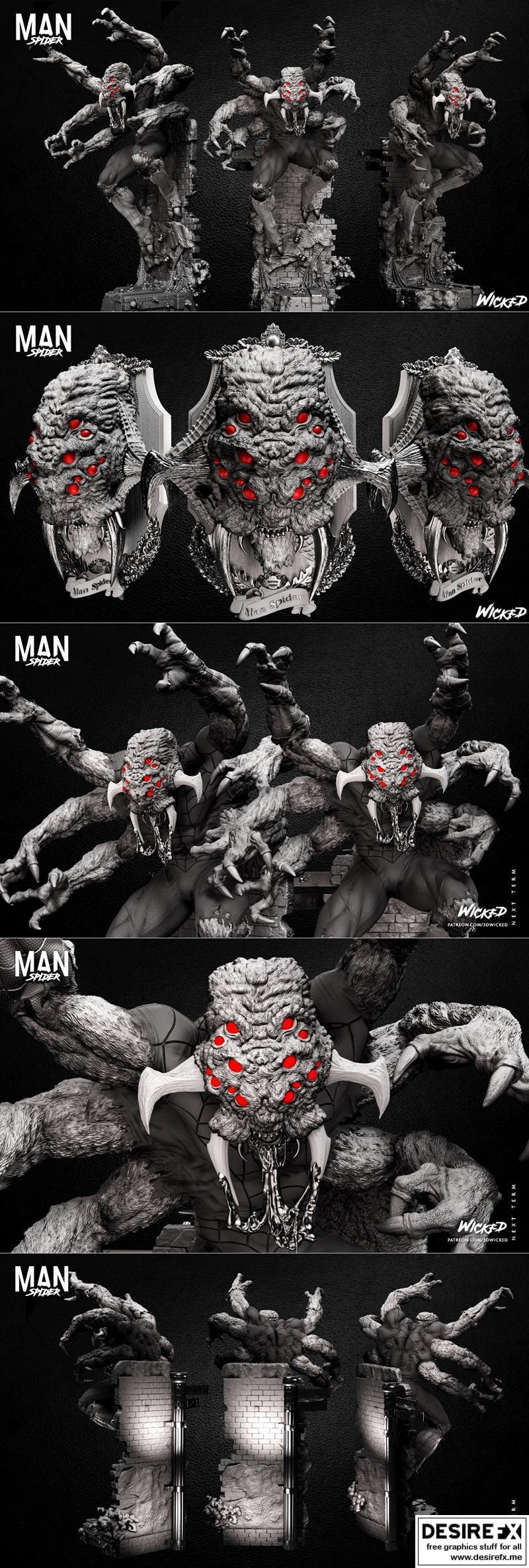 WICKED蜘蛛人3D打印模型雕塑|WICKED – Man Spider Statue and Bust – 3D Print Model STL