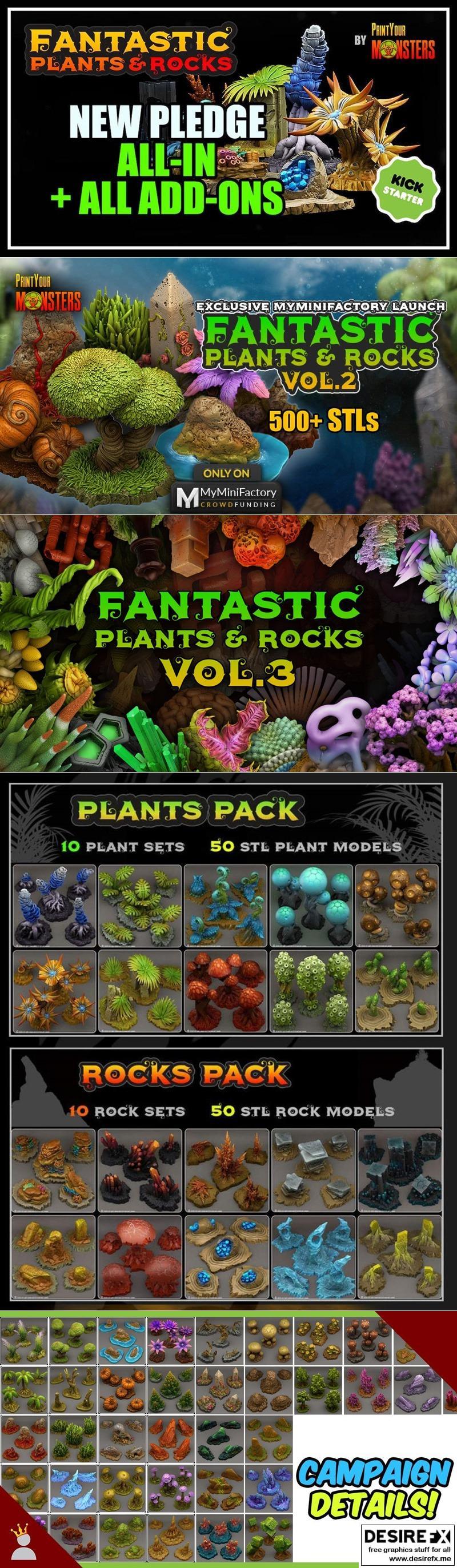 奇幻植物与岩石3D打印模型|Fantastic Plants and Rocks V1-3 – 3D Print Model STL