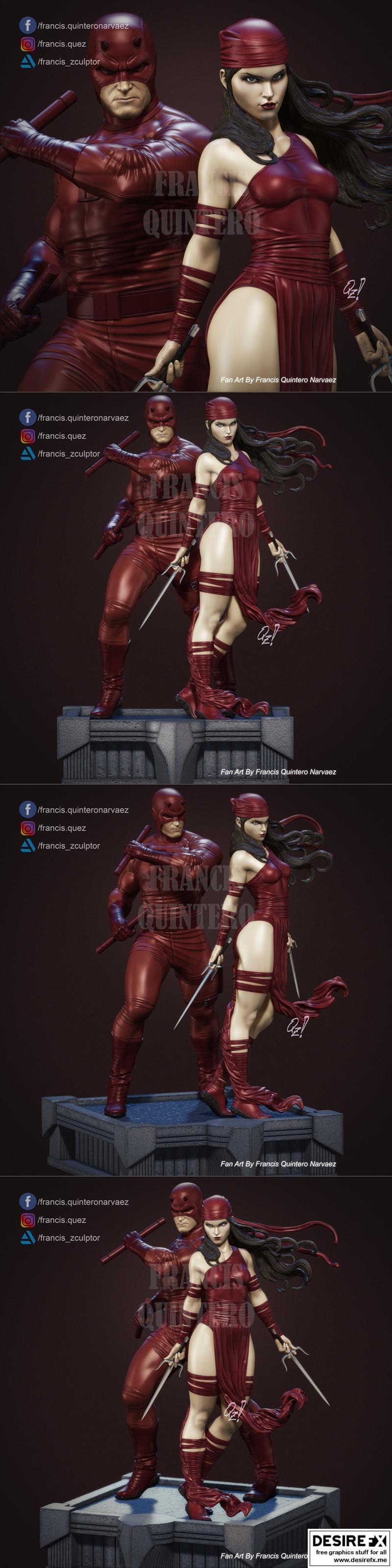 弗朗西斯Q打造的电光侠迪奥拉3D打印模型|Francis Q – Daredevil Elektra Diorama – 3D Print Model STL