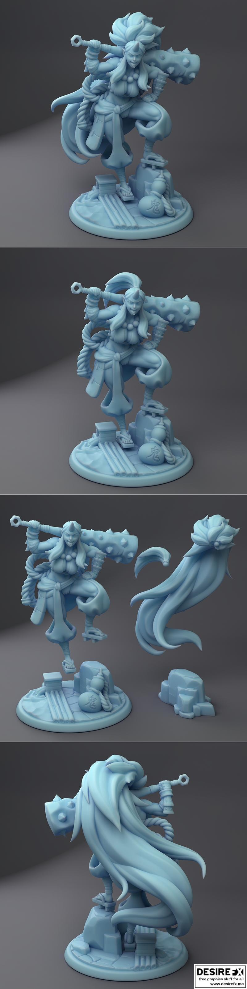 双女神迷你模型——恶魔蛮族与性感风潮版 3D打印模型|Twin Goddess Miniatures – Oni Barbarian and Pinup Version – 3D Print Model STL