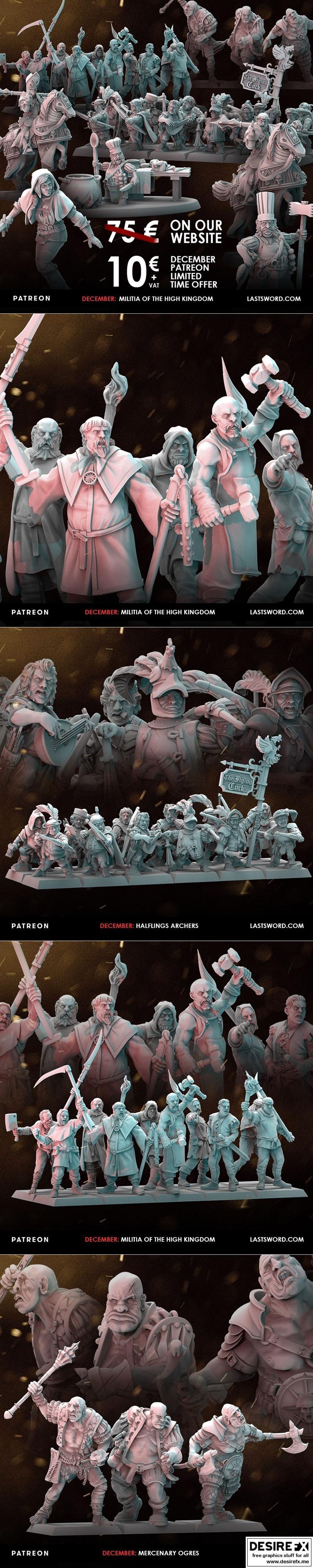 高王国民兵——3D打印模型STL|Last Sword Miniatures – Militia of the High Kingdom December 2022 – 3D Print Model STL