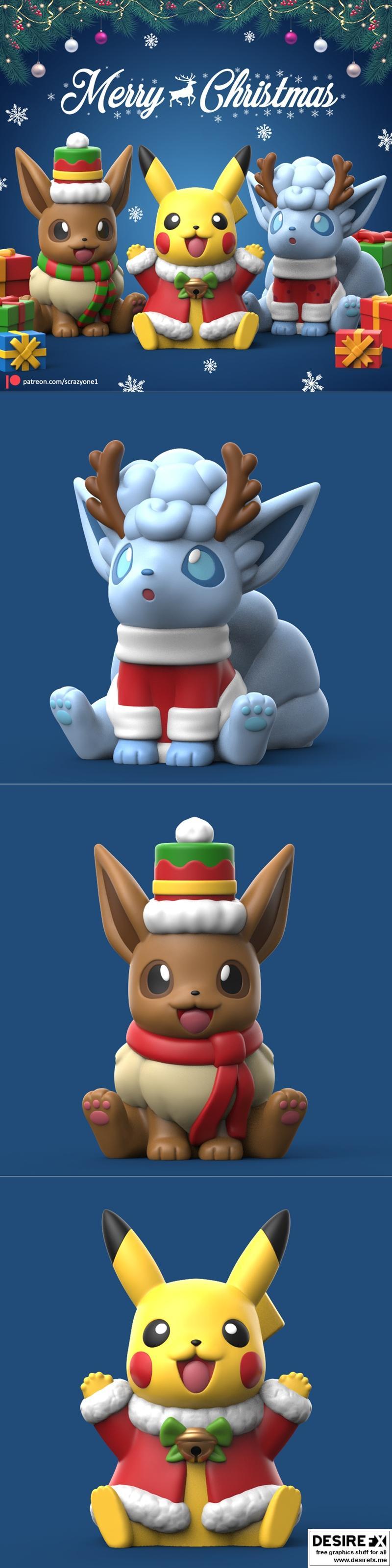 宝可梦圣诞主题3D打印模型|Pokemon – Christmas Pokemon Set – 3D Print Model STL
