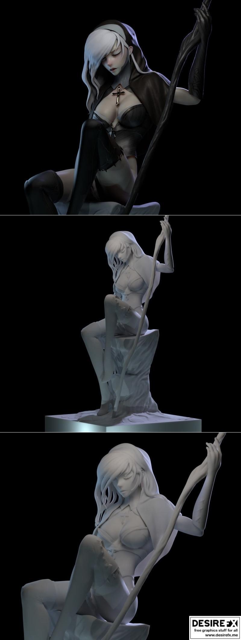 3D打印模型：发丝与发髻设计|Merged Hair And Head – 3D Print Model STL