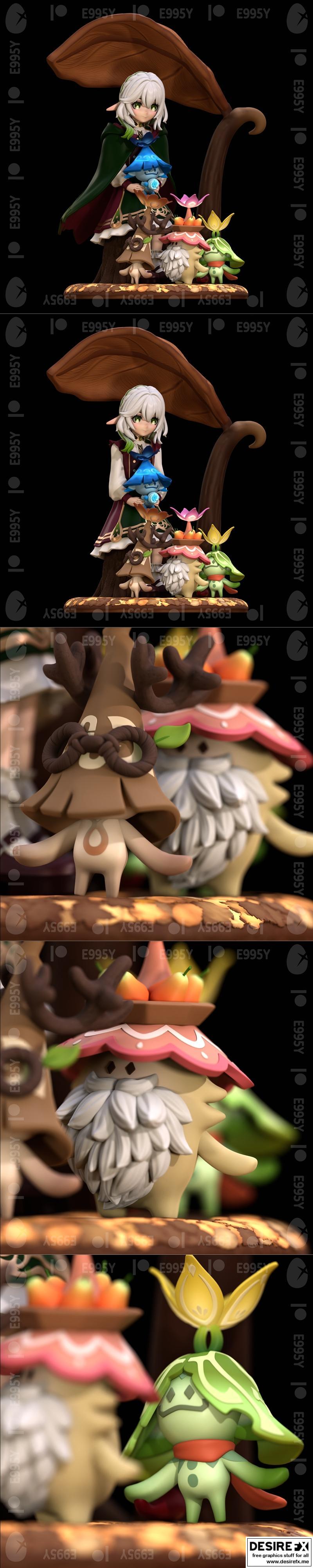 原神-纳西妲-阿兰娜3D打印模型|Genshin Impact – First snow Nahida with Aranara Figure – 3D Print Model STL