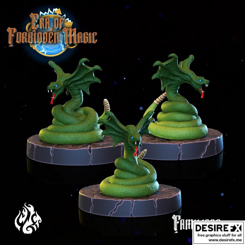 禁魔时代魔法伙伴蛇形精灵3D打印模型|Crippled God Foundry – Era of Forbidden Magic – Magical Familiar Companion Snake – 3D Print Model STL