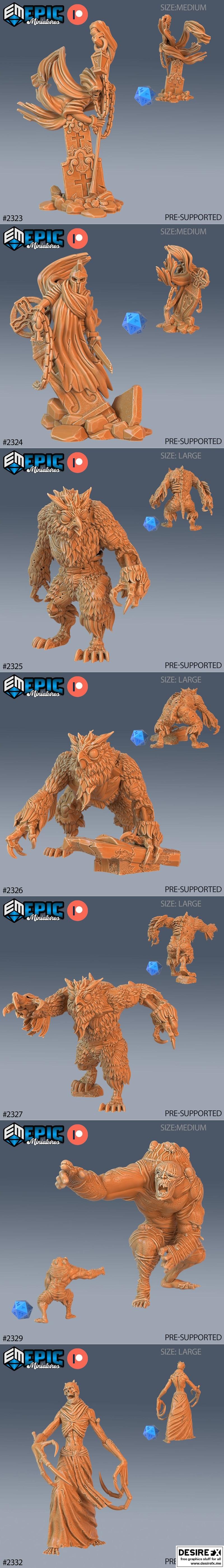 史诗微型模型——死亡坟墓套装——亡灵与僵尸收藏——3D打印模型|Epic Miniatures – Tombs of Demise Set – Undead and Zombie Collection – 3D Print Model STL