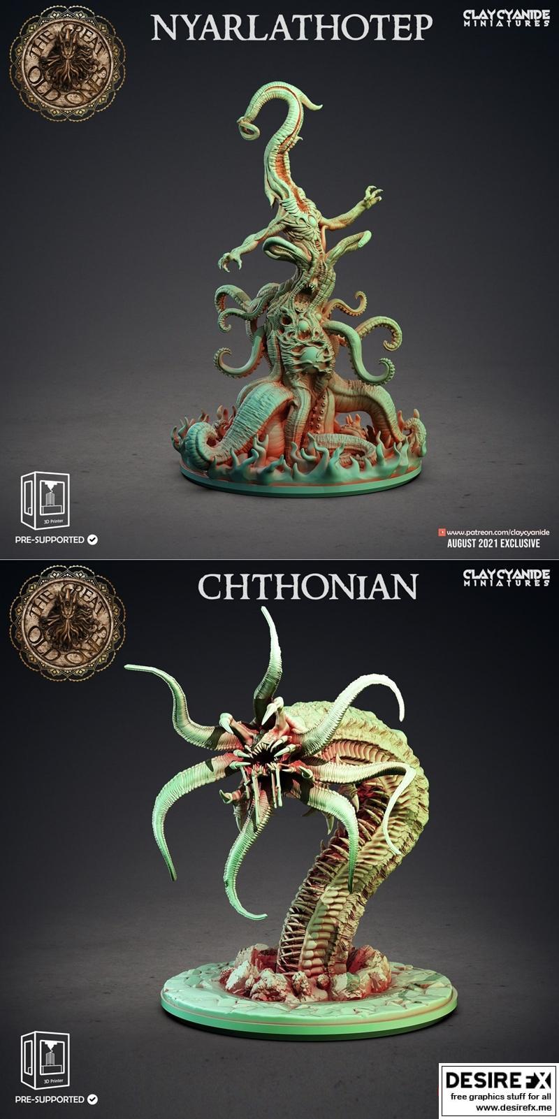 尼尔·拉塔霍特普与地底之神——3D打印模型|Nyarlathotep and Chthonian – 3D Print Model STL
