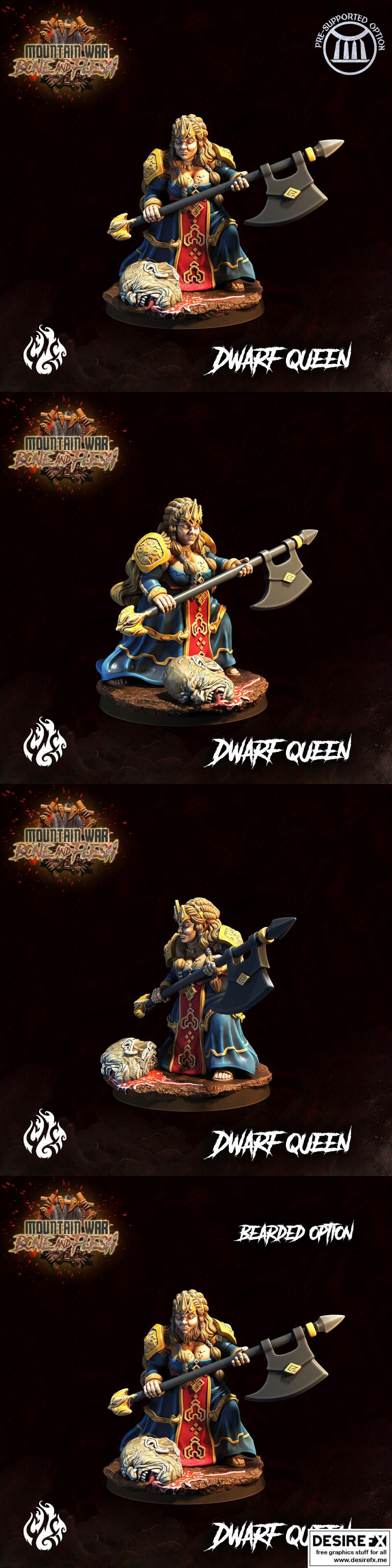 山地战争：骨与肉 大 dwarf女王 3D打印模型|Crippled God Foundry – Mountain War – Bone and Flesh – Dwarf Queen – 3D Print Model STL