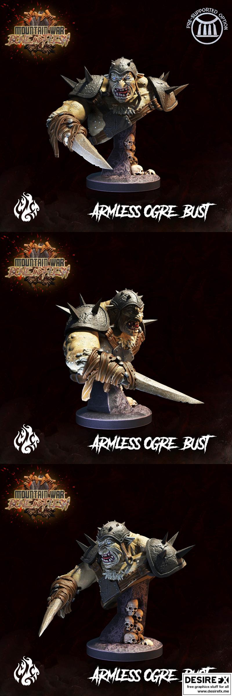 山地战：骨与肉——无臂兽人头像 3D打印模型|Crippled God Foundry – Mountain War – Bone and Flesh – Armless Ogre Bust – 3D Print Model STL