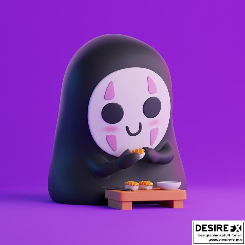 萌系空ashi享用寿司——3D打印模型|Cute Kaonashi eating sushi – 3D Print Model STL