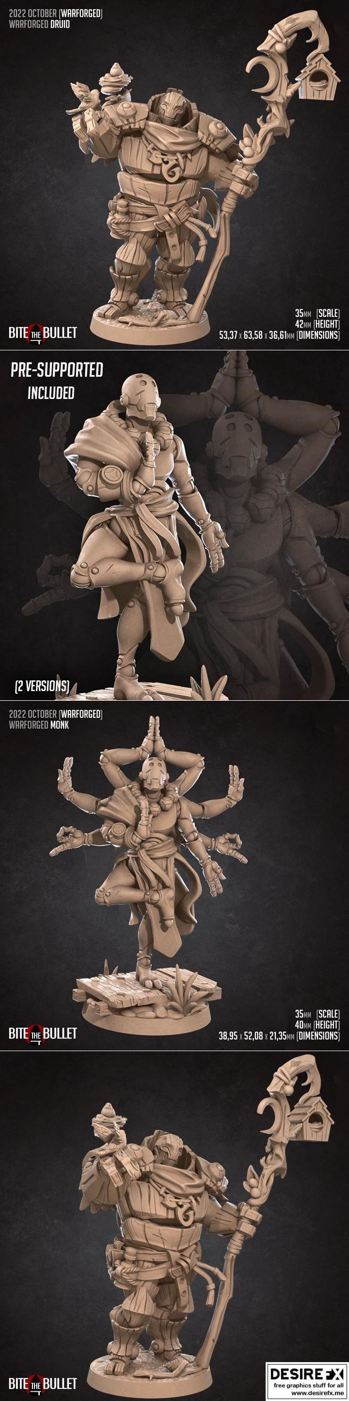 战争机械游侠与自然之灵——3D打印模型|Warforged Monk and Druid – 3D Print Model STL