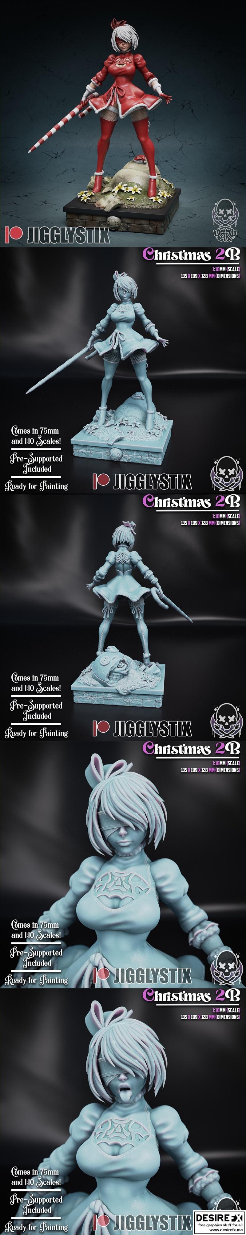 尼尔：自动人形 2B - 圣诞特别版 3D打印模型|Nier Automata 2B – Christmas Edition – 3D Print Model STL