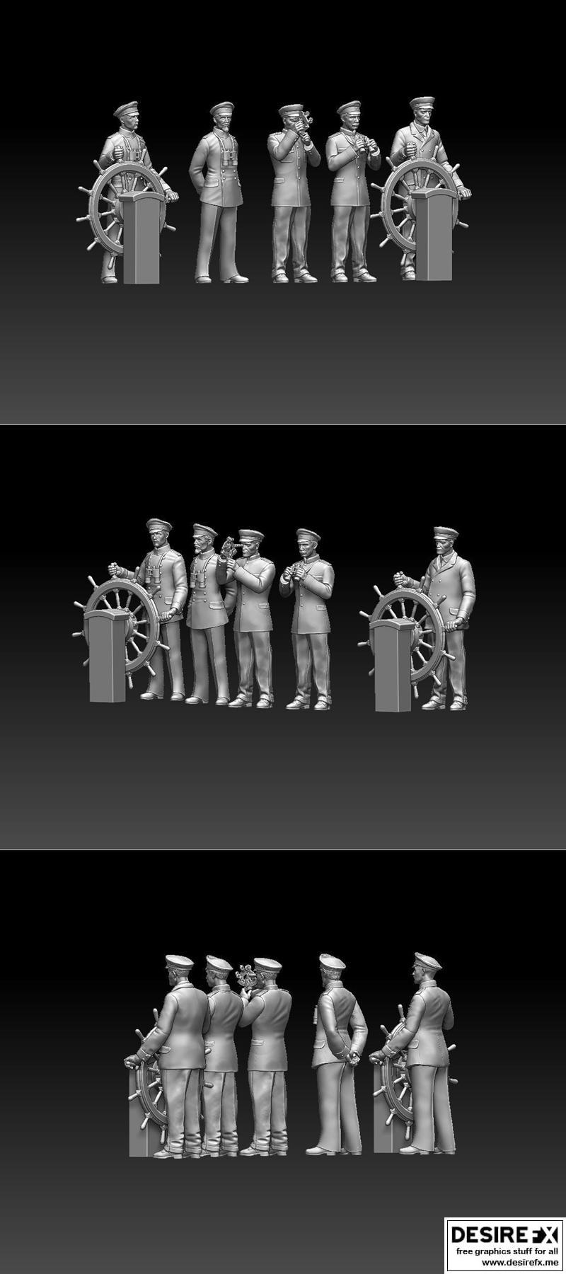 帆船船长与军官3D打印模型|Captain and Offecers of Sailing Ship – 3D Print Model STL