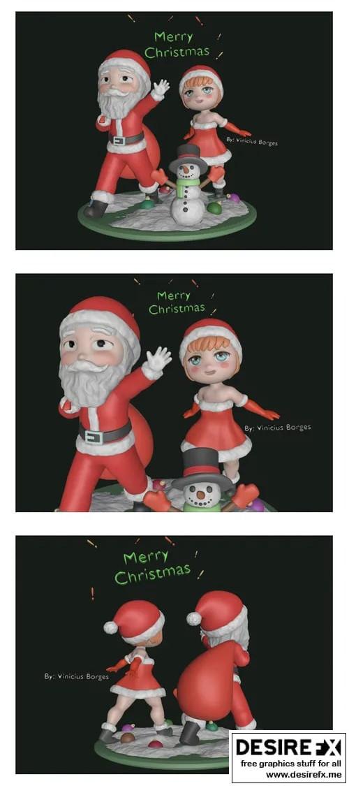 圣诞动漫Chibi迪奥拉模型 3D打印 STL|Santa Claus Anime Chibi Diorama Christmas – 3D Print Model STL