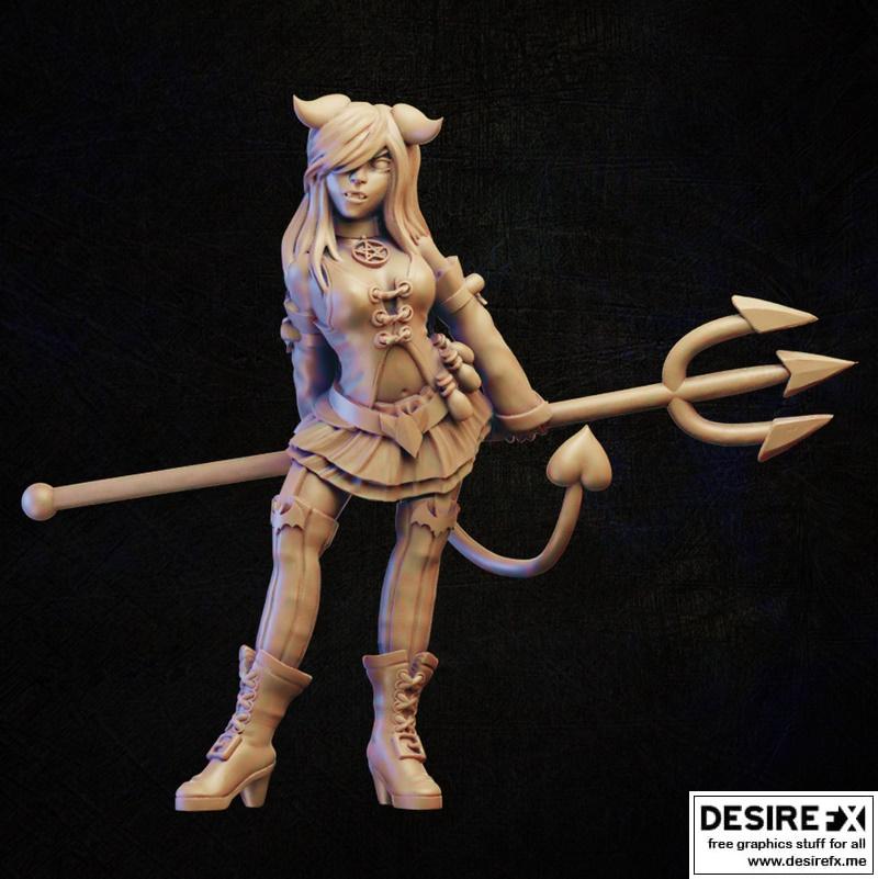 Pitchfork风格恶魔女孩3D打印模型|Demon Girl with Pitchfork – 3D Print Model STL
