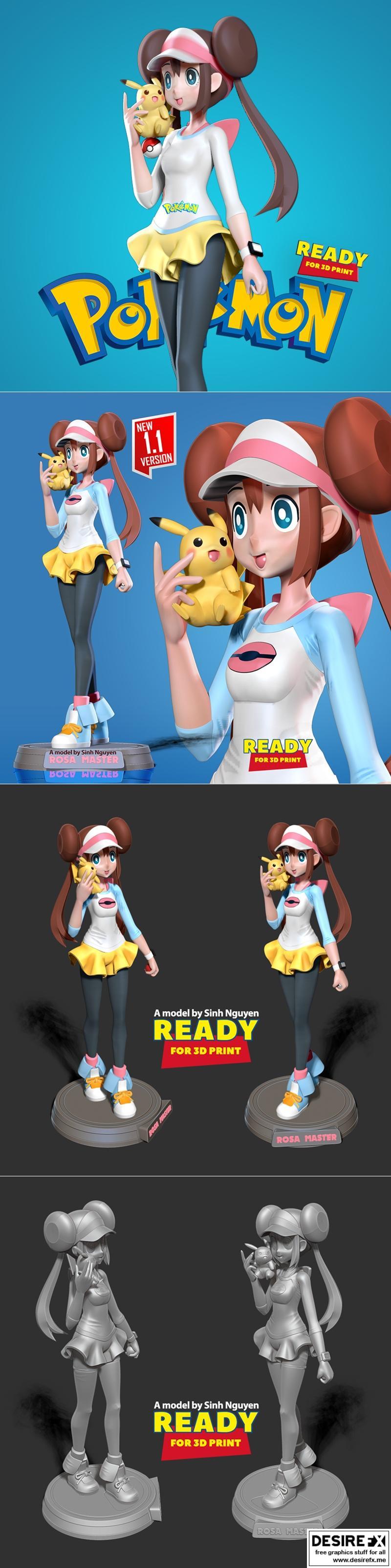 宝可梦大师插画 3D打印模型|Rosa – Pokemon Masters Fanart – 3D Print Model STL