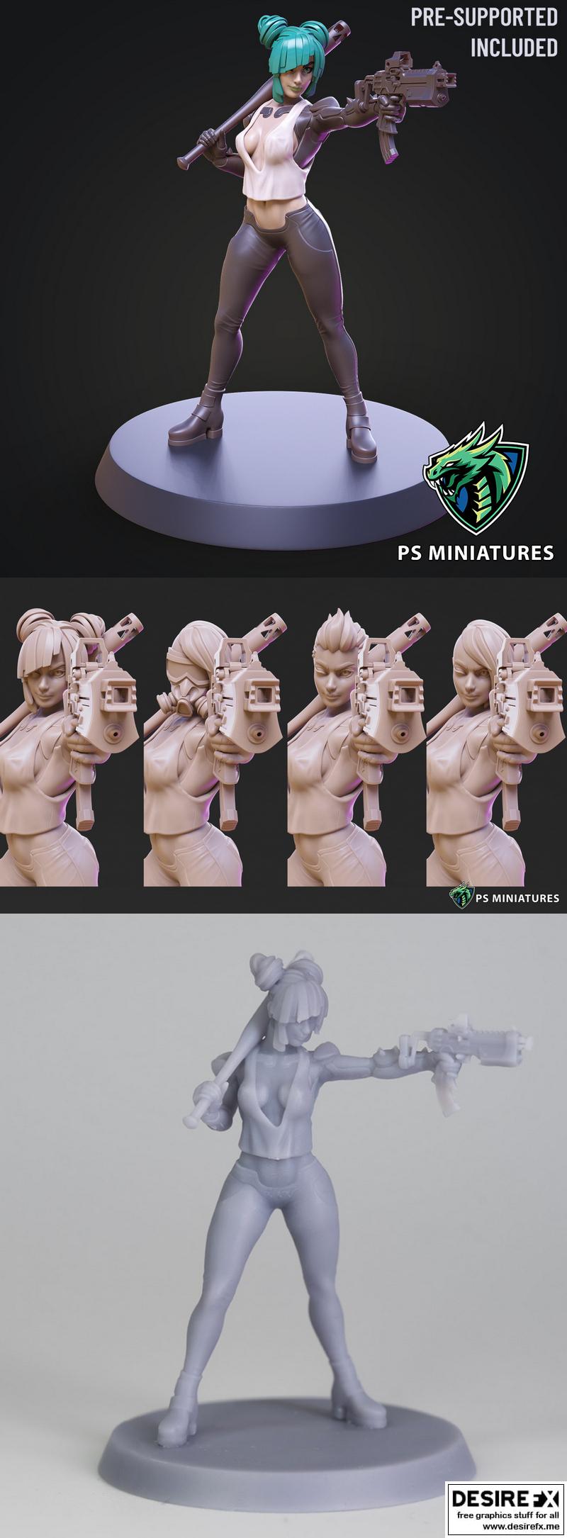 赛博朋克碎铁女角色3D打印模型|PS Miniatures – Cyberpunk Scrapper Girl Pose 3 – 3D Print Model STL