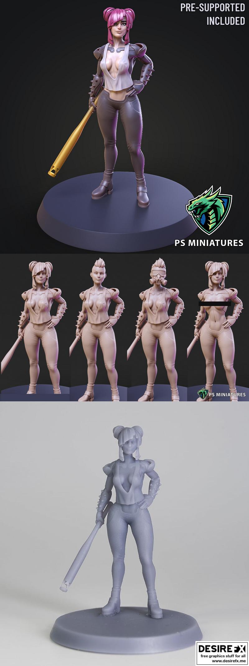 赛博朋克女战士立姿 3D打印模型|PS Miniatures – Cyberpunk Scrapper Girl Pose 1 – 3D Print Model STL