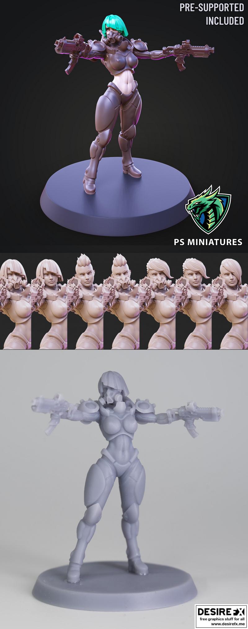 赛博朋克佣兵姿态3D打印模型|PS Miniatures – Cyberpunk Mercenary Pose 3 – 3D Print Model STL