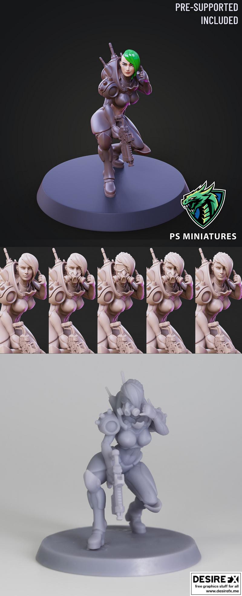 PS迷你模型——赛博朋克佣兵姿态3D打印模型|PS Miniatures – Cyberpunk Mercenary Pose 2 – 3D Print Model STL