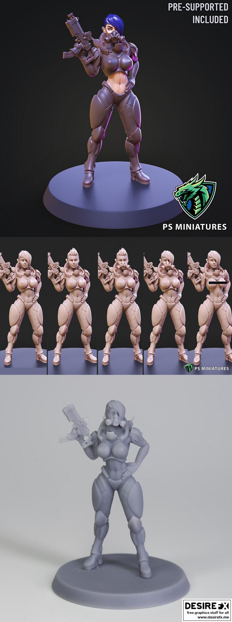 赛博朋克佣兵姿态1 3D打印模型|PS Miniatures – Cyberpunk Mercenary Pose 1 – 3D Print Model STL