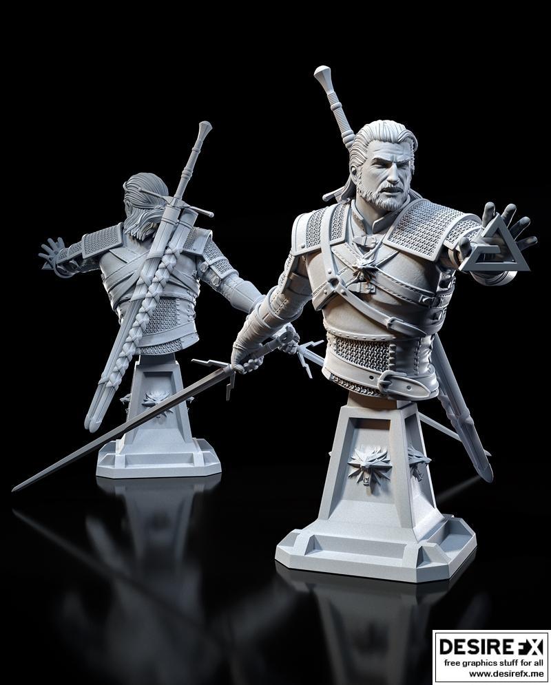 3D打印模型：《猎魔人》格伦迪尔人物模型|Geralt Bust – 3D Print Model STL