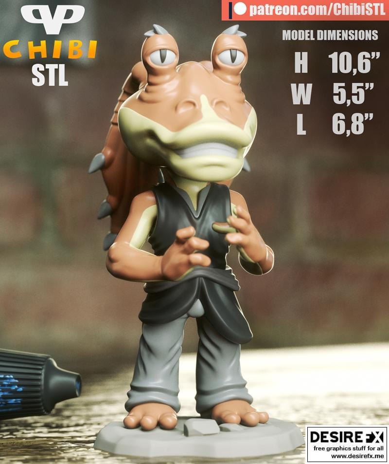 3DXM - 乐高风格小贾巴3D打印模型|3DXM – Jar Jar Binks Chibi – 3D Print Model STL