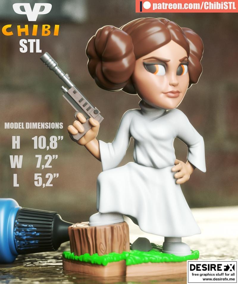 3DXM - 玛丽亚·莱娅萌系模型 - 3D打印雕塑|3DXM – Princess Leia Chibi – 3D Print Model STL