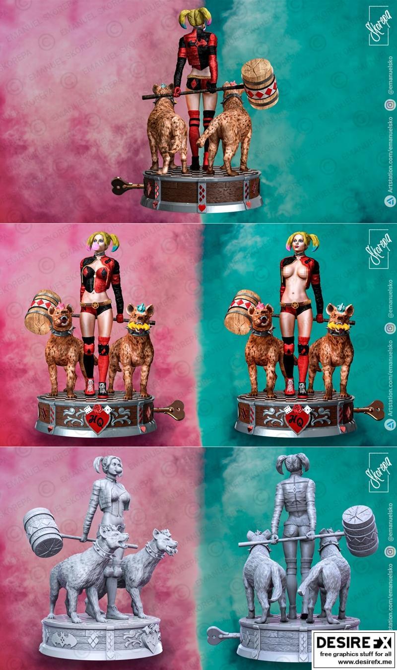 哈莉·奎因与鬣狗——3D打印模型|Harley Quinn and Hyenas – 3D Print Model STL