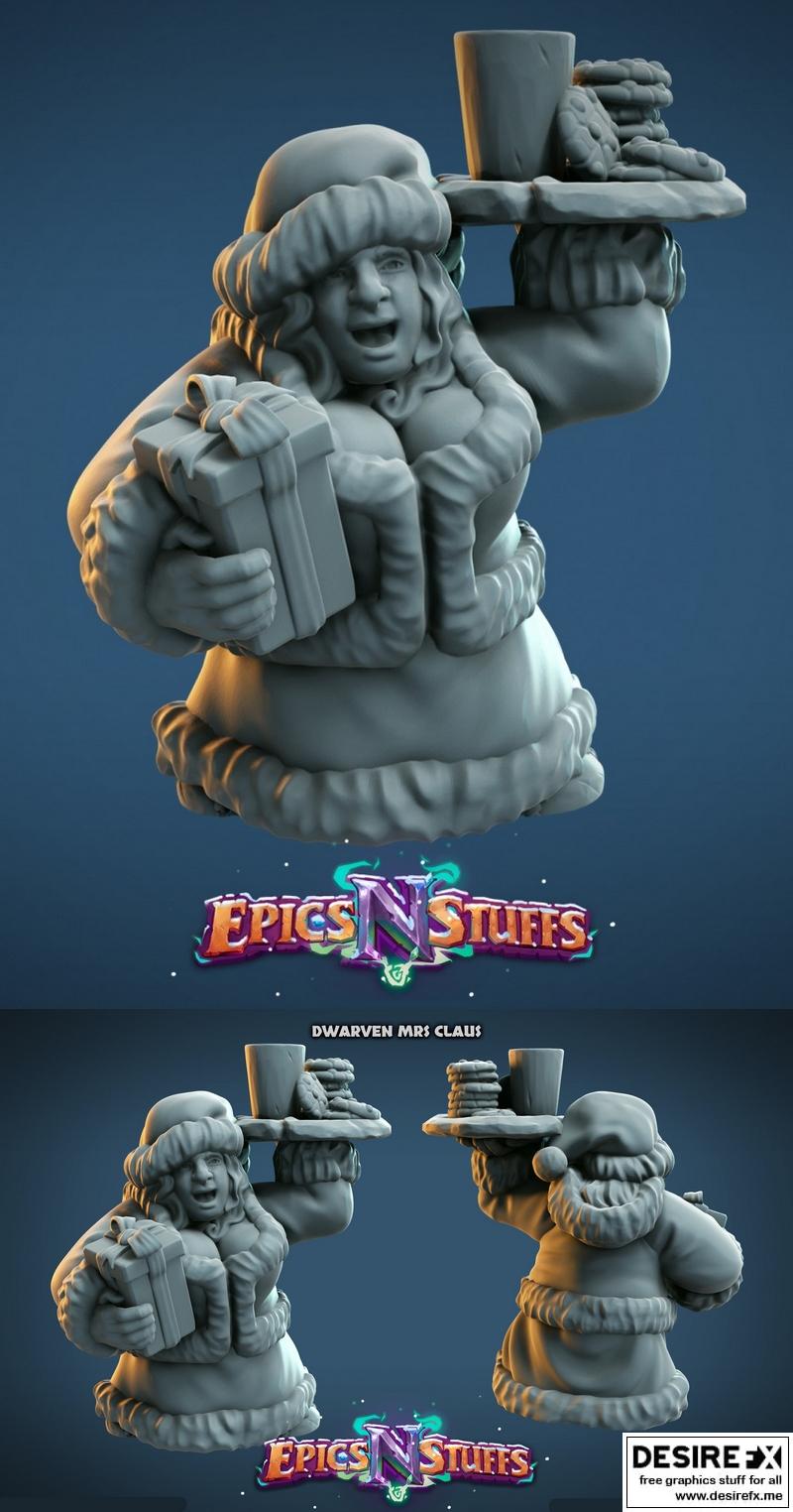 矮人圣诞奶奶 3D打印模型|Epics’N’Stuffs – Dwarven Mrs Claus – 3D Print Model STL