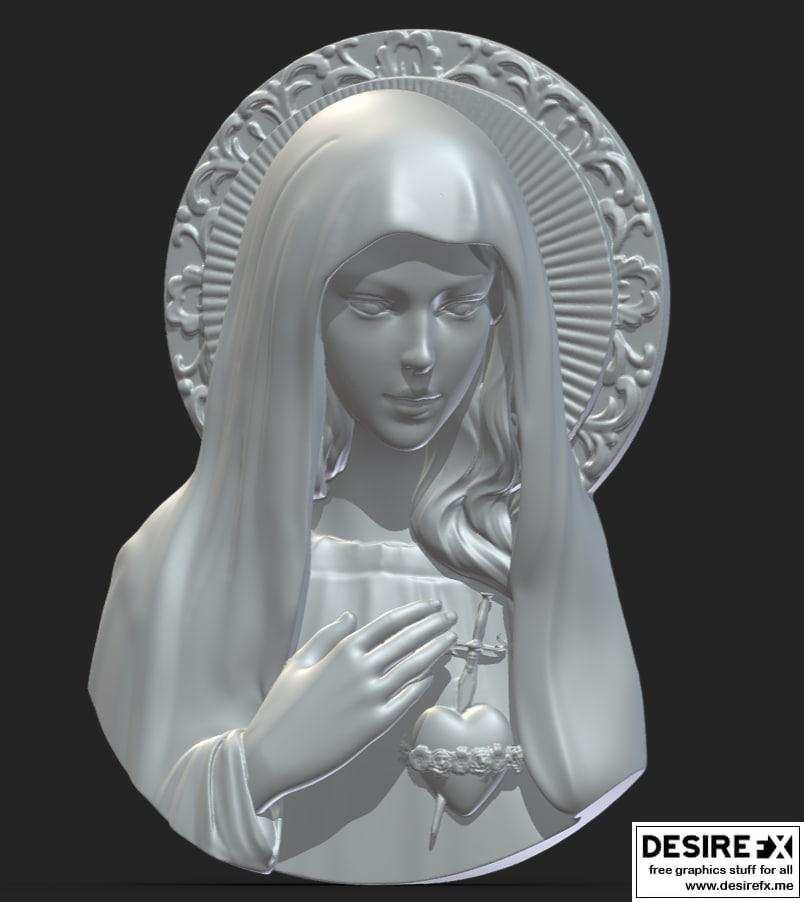 圣母与圣心 3D打印模型|Virgin Mary With Sacred Heart – 3D Print Model STL