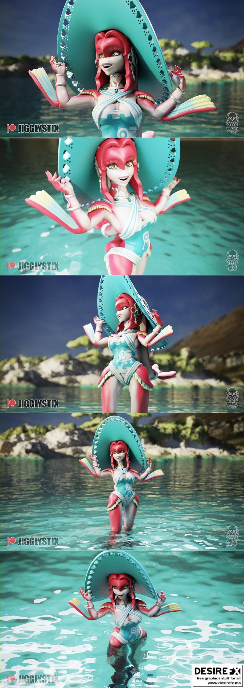Mipha Jigglystix 3D打印模型|Beach Mipha – Jigglystix – 3D Print Model STL