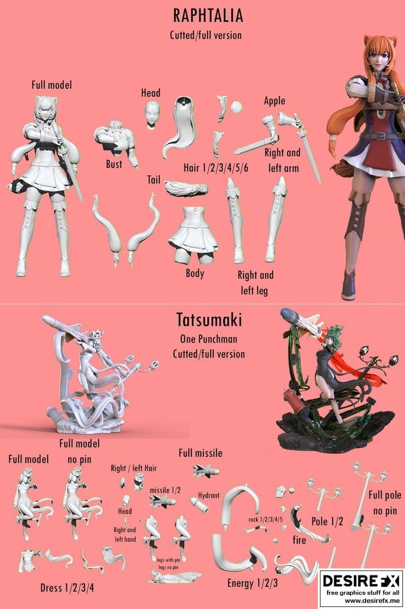 Raphtalia与Tatsumaki 3D打印模型|Raphtalia and Tatsumaki Diorama – 3D Print Model STL