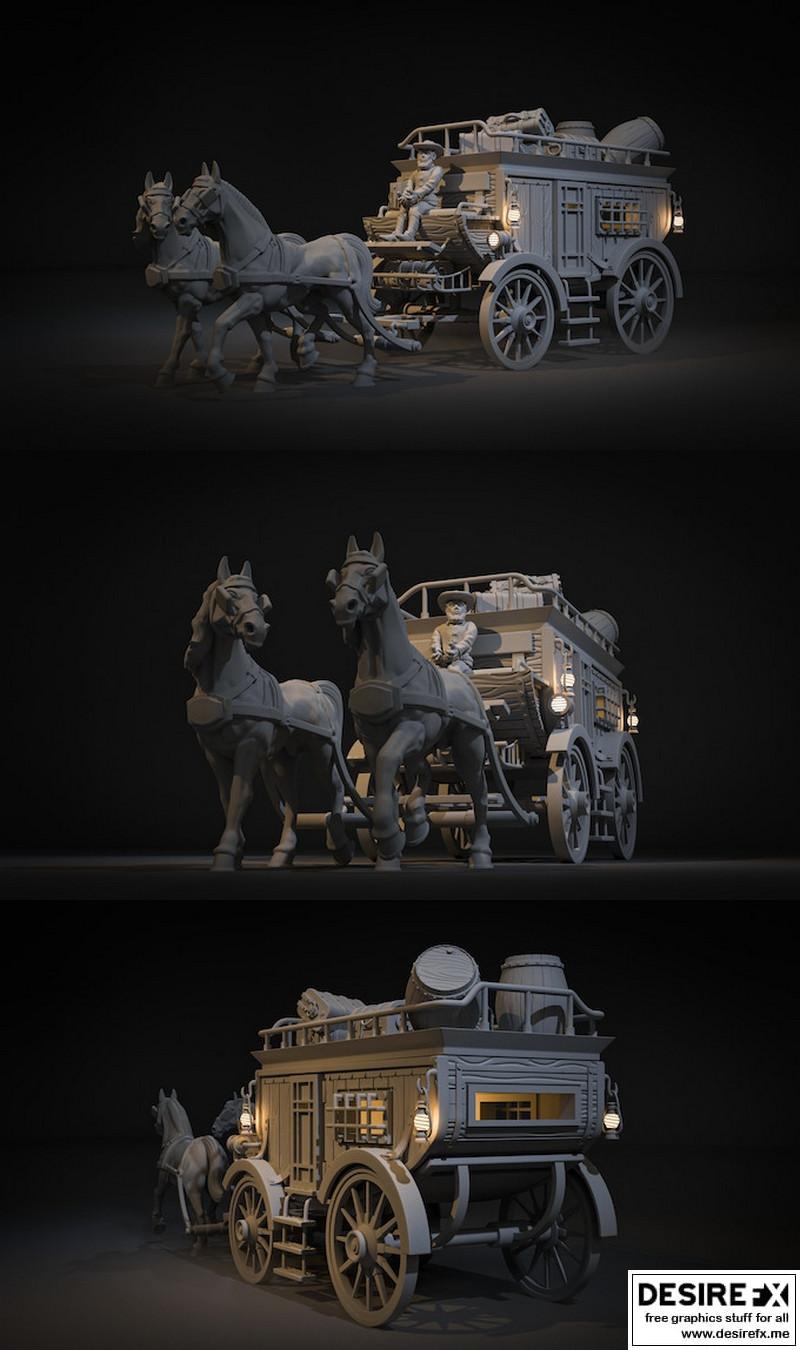 高 noon miniature 3d打印马车模型|High Noon Miniature Set The Carriage – 3D Print Model STL