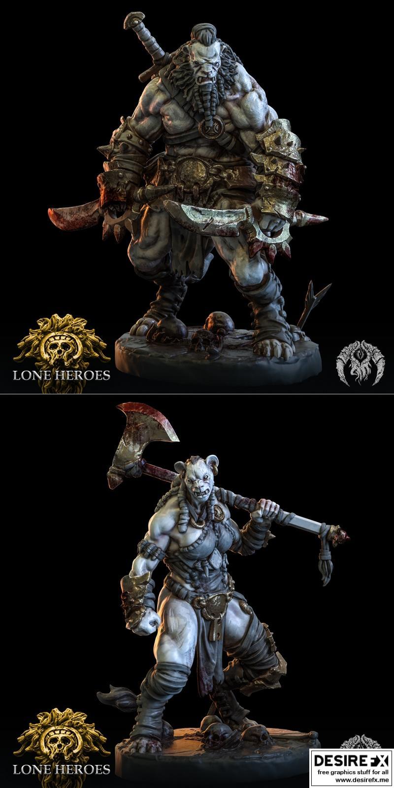 Bestiarum迷你模型：Garfang与Sabreclaw独行英雄3D打印版|Bestiarum Miniatures – Lone Heroes – Garfang and Sabreclaw – 3D Print Model STL