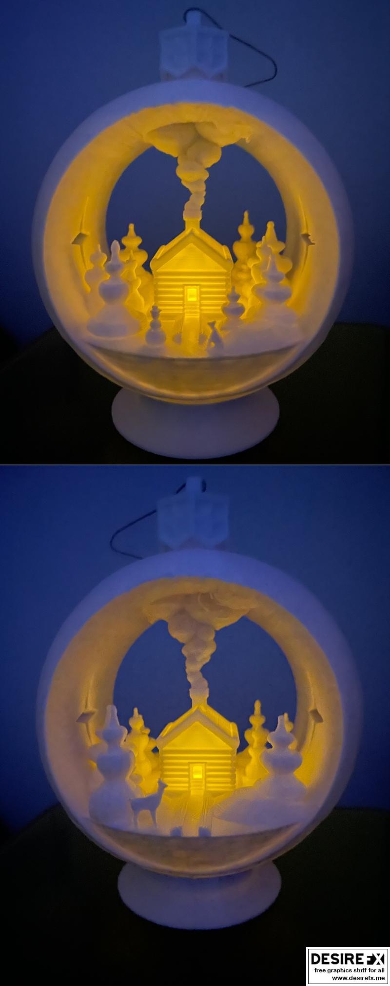 雪球烛台装饰品——冬日小屋风格3D打印模型|Snow Globe Votive Ornament – Winter Cabin – 3D Print Model STL