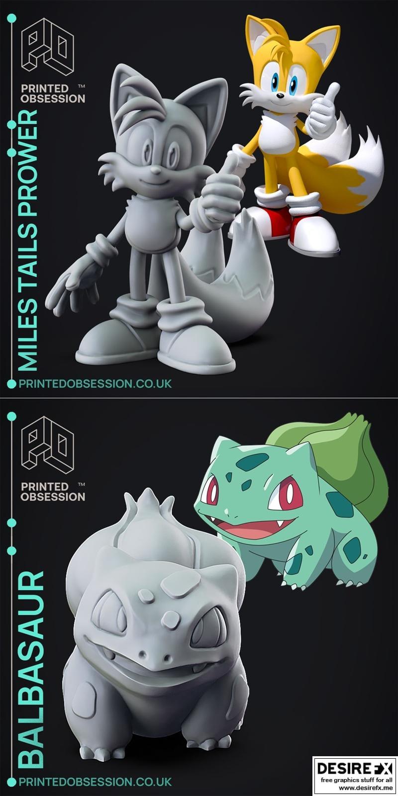 火焰之恋：小火龙与刺尾狐的3D打印模型|Printed Obsession – Bulbasaur and Tails – Sonic The Hedgehog-Fanart – 3D Print Model STL