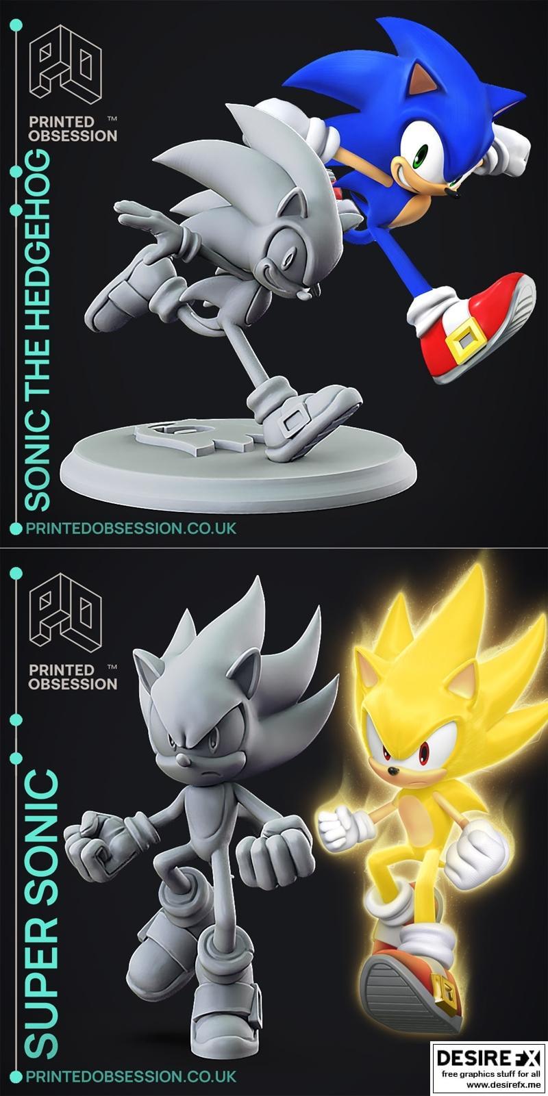 印刻热爱：刺猬索尼克与超级索尼克3D打印模型|Printed Obsession – Sonic The Hedgehog and Super Sonic – Sonic the Hedgehog-Fan Art – 3D Print Model STL