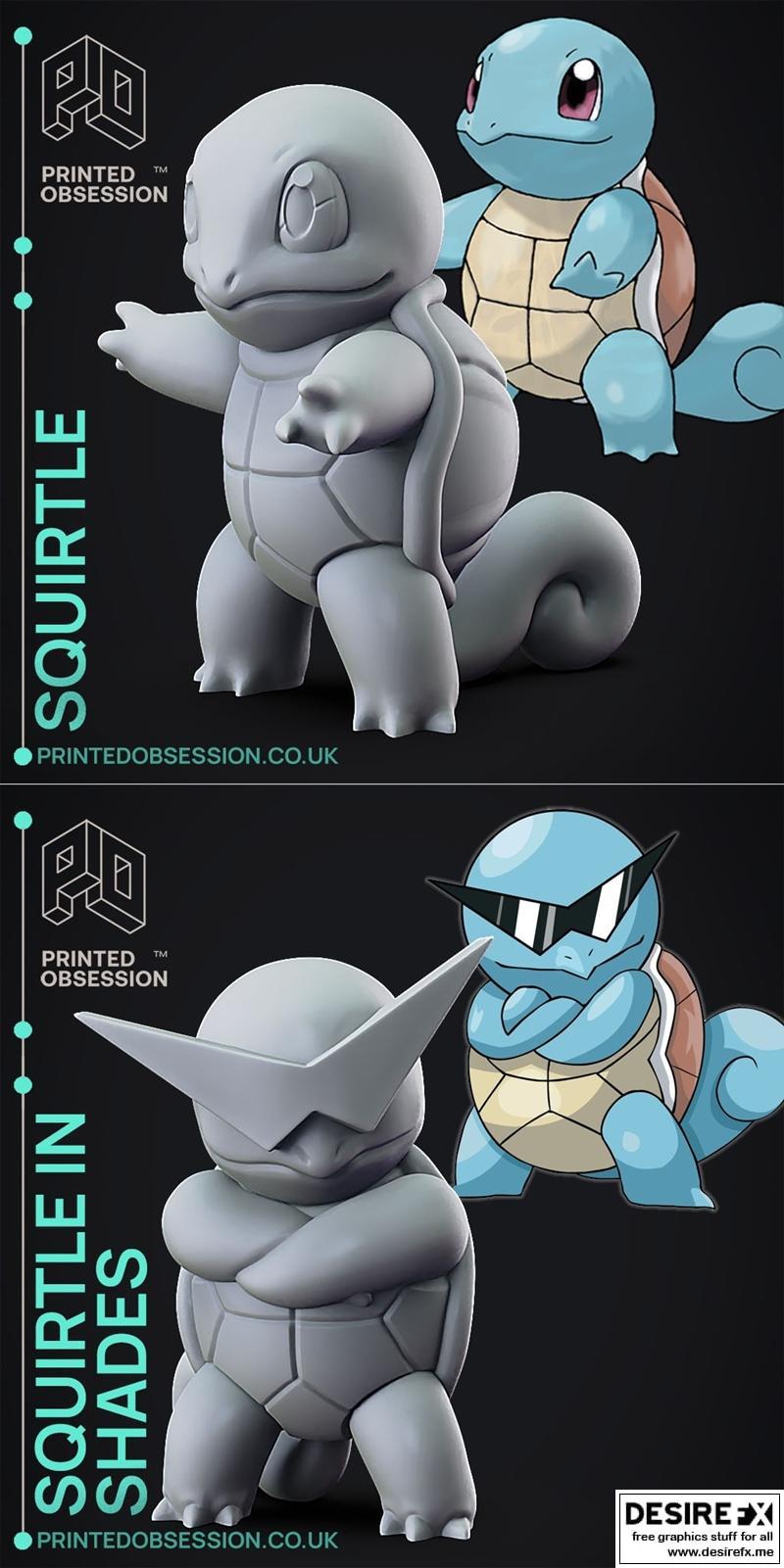 喷火龙与喷火龙（渐变色）3D打印模型|Printed Obsession – Squirtle and Squirtle with shades – 3D Print Model STL